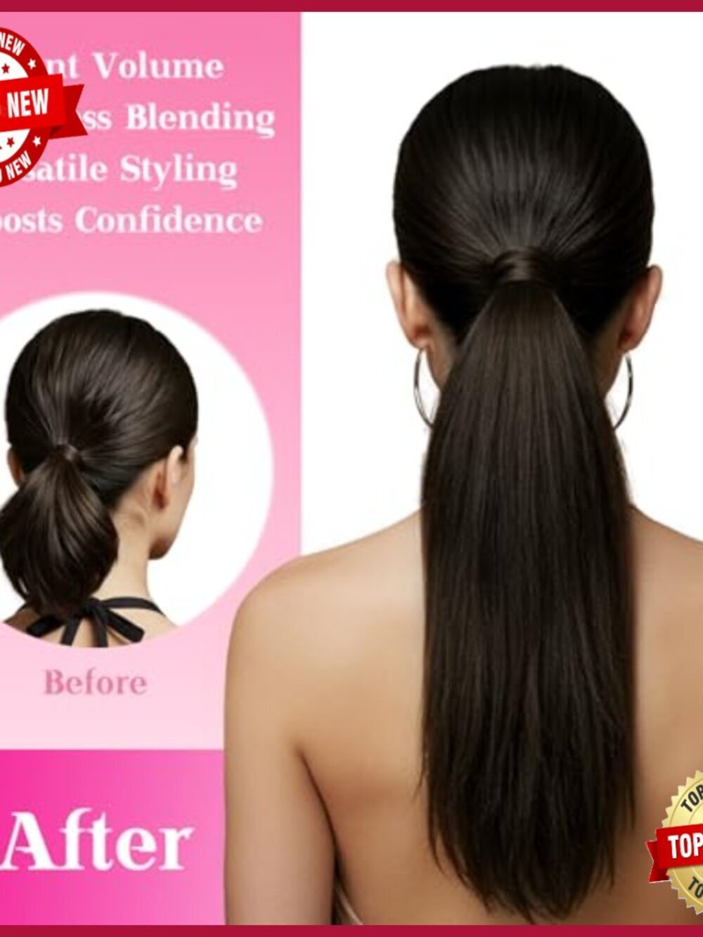 Real Human Hair Ponytail Extension 18 Inch Wrap Around Clip In - Picture 4 of 6